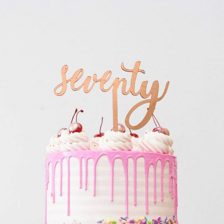 Rose Gold Mirror Acrylic 'Seventy' Cake Topper - Online Party Supplies