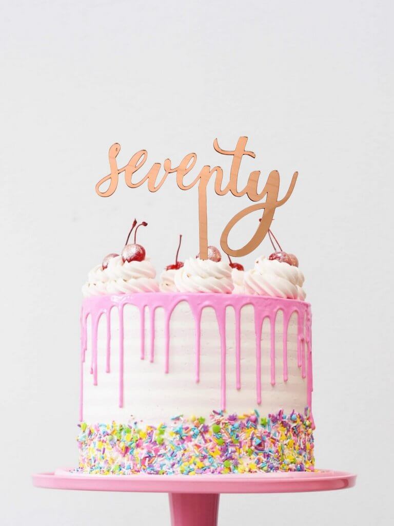Rose Gold Mirror Acrylic 'Seventy' Cake Topper - Online Party Supplies