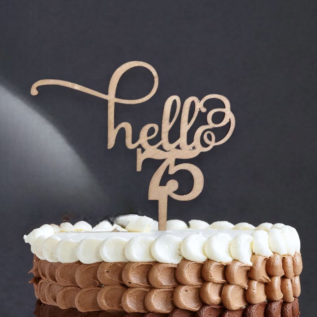 Wooden Hello 75 Happy birthday Cake Topper