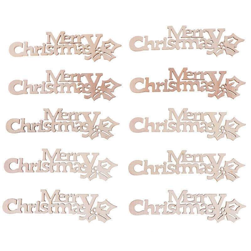 Wooden Merry Christmas Confetti Table Scatters Sprinkles 10 Pack - Rustic Xmas Party Decorations