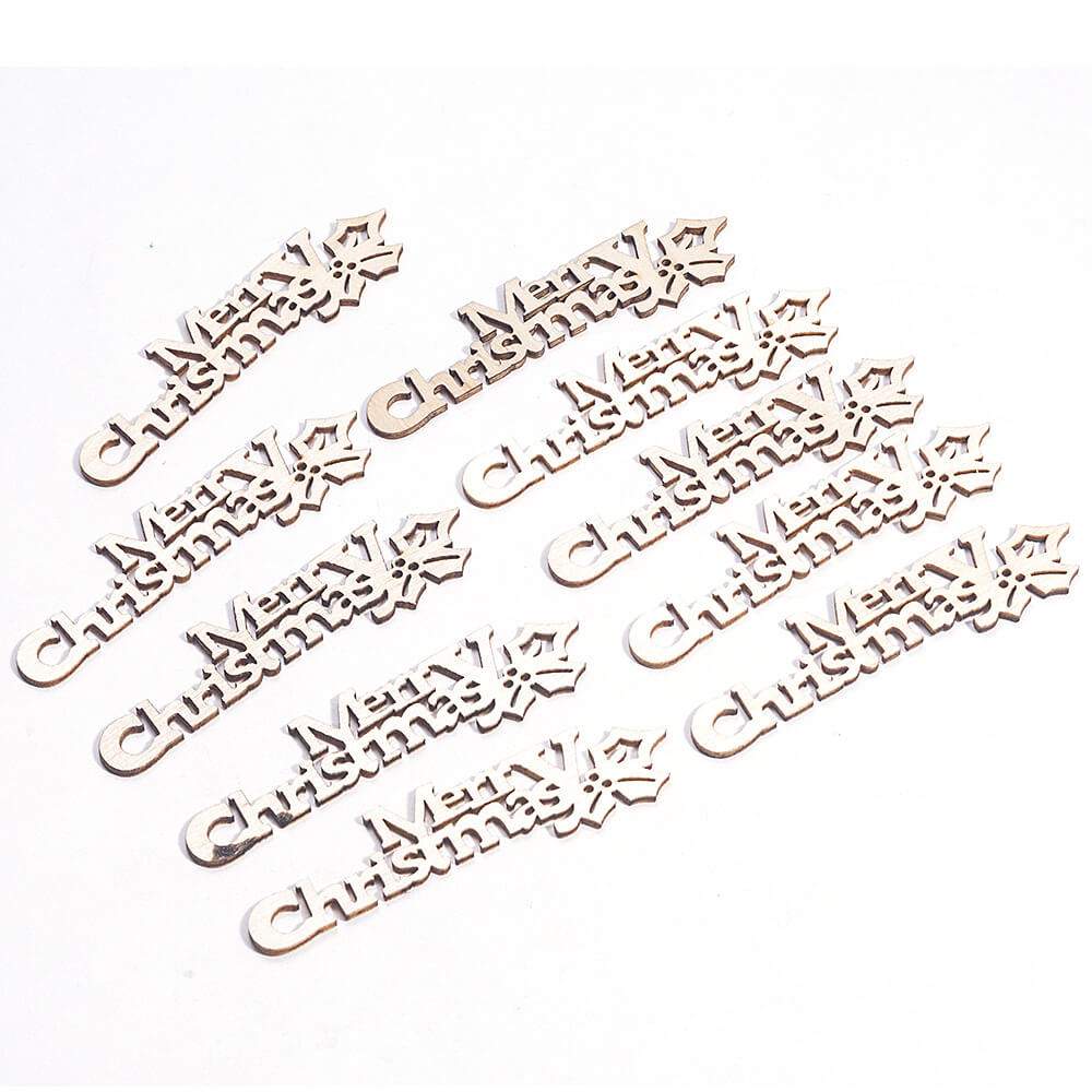 Wooden Merry Christmas Confetti Table Scatters Sprinkles 10 Pack - Rustic Xmas Party Decorations