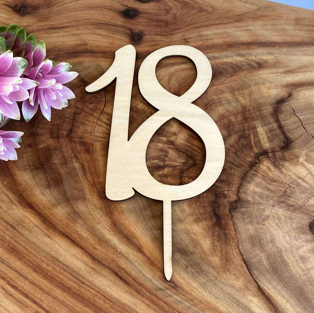 Wooden Number 18 Birthday Cake Topper