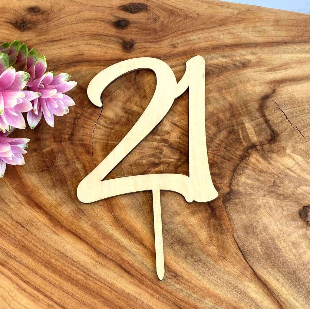Wooden Number 21 Birthday Cake Topper