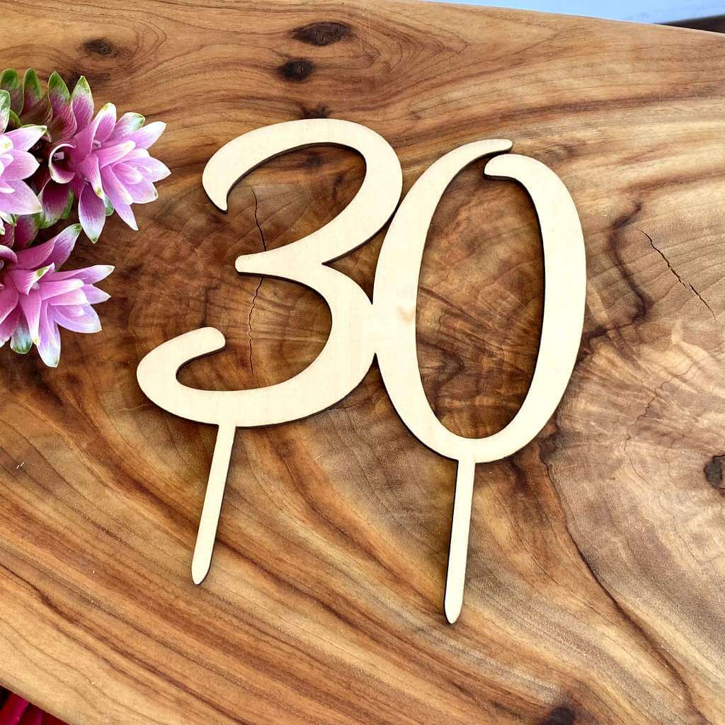 Wooden Number 30 Birthday Cake Topper