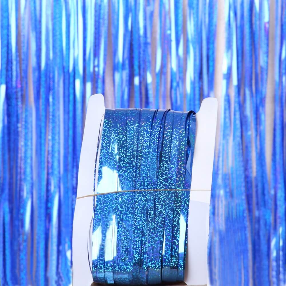 blue laser glitter tinsel foil fringe curtain for birthday decorations