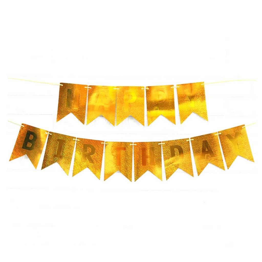 Laser Glitter Gold Happy Birthday Paper Bunting