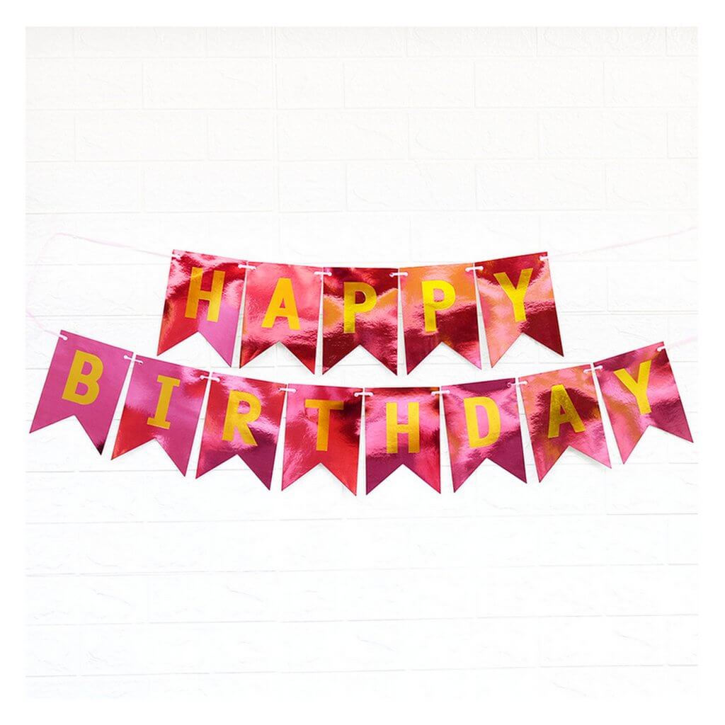 Laser Glitter Hot Pink Happy Birthday Paper Bunting