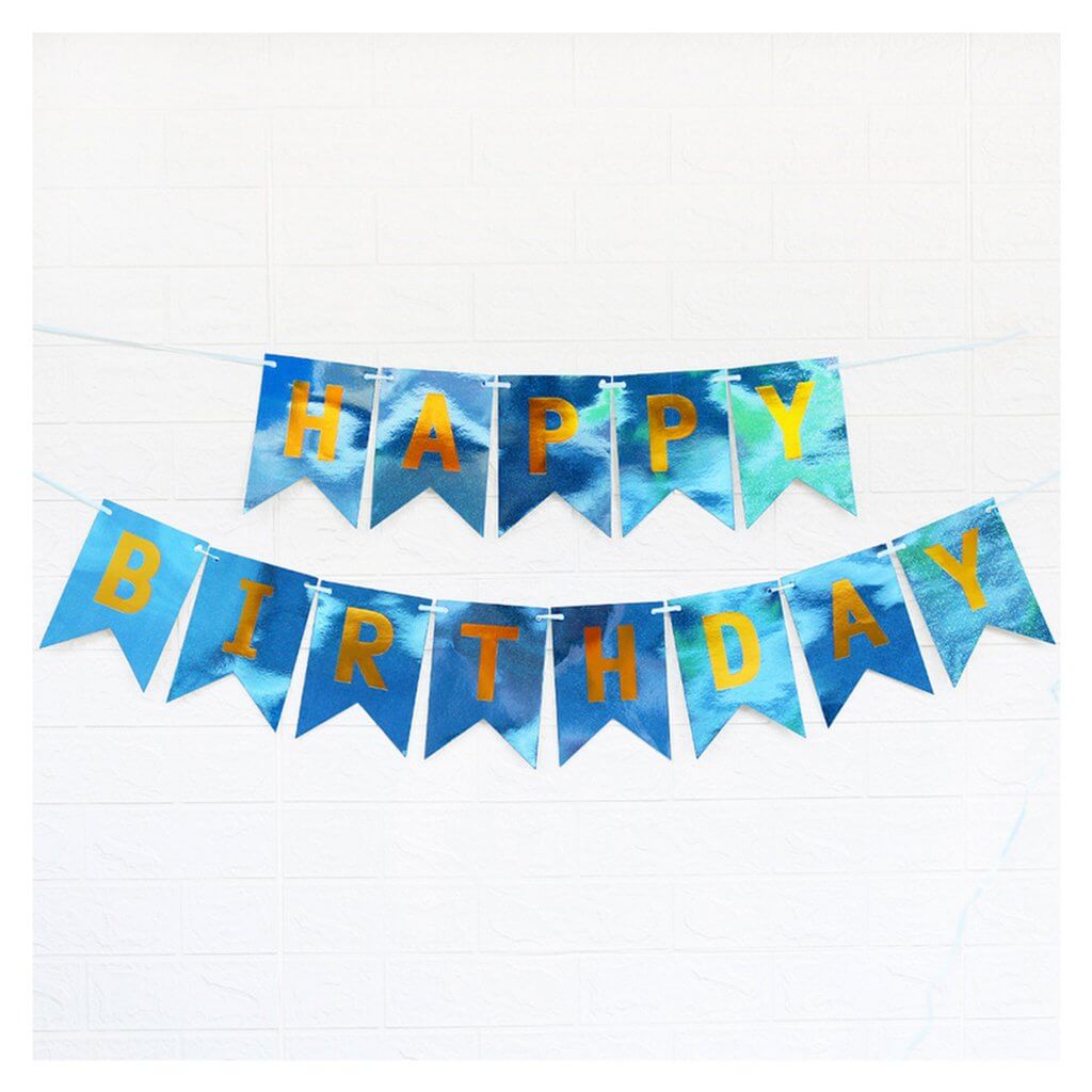 Laser Light Blue Happy Birthday Paper Bunting