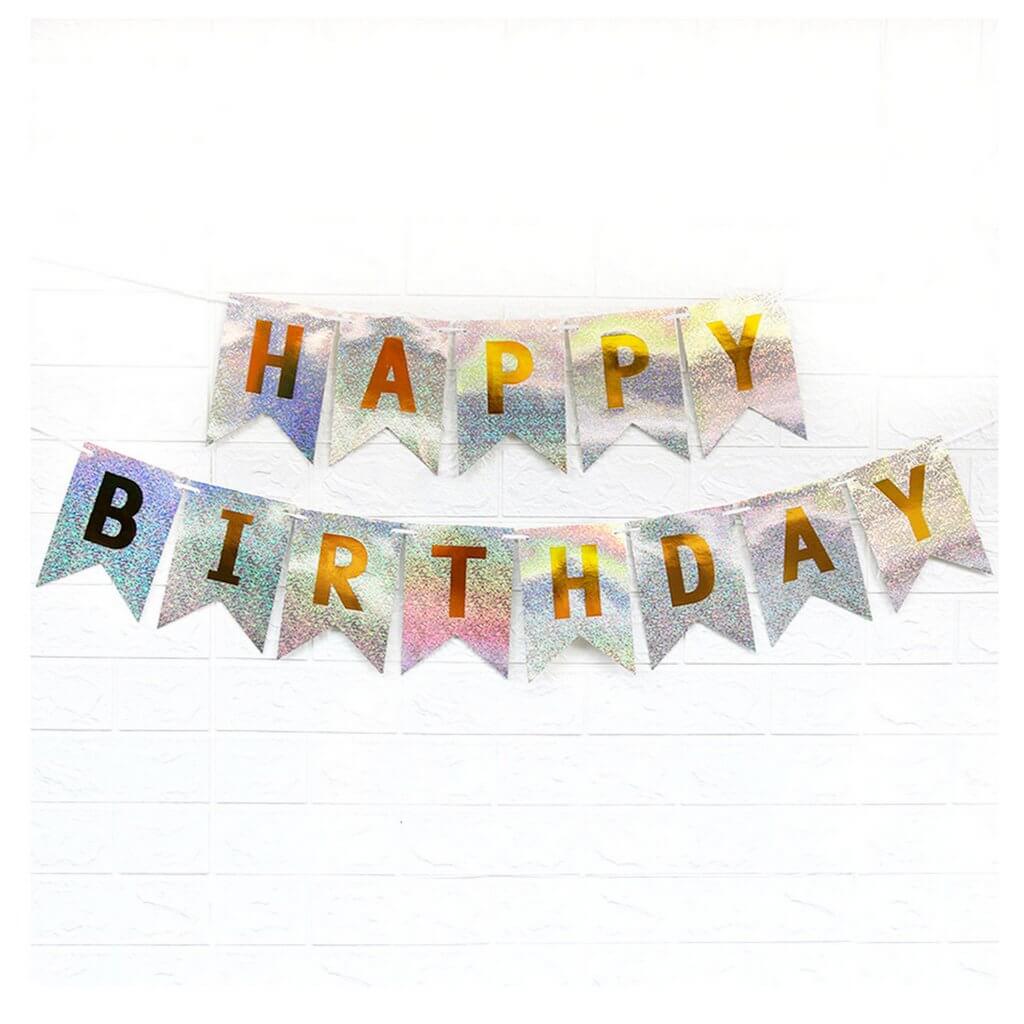 Laser Glitter Silver Happy Birthday Paper Bunting
