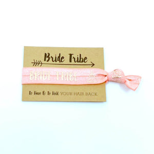 Rose Gold Print Bride Tribe Hair Tie Bridal Wristband for Hen Bachelorette Party Bridesmaids gifts light pink