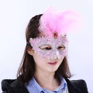 Elegant Light Pink Tall Feather Lace Masquerade Mask for Women - Party Costumes and Accessories