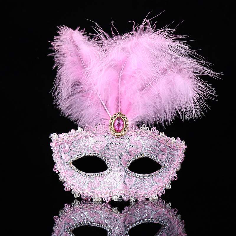 Elegant Light Pink Tall Feather Lace Masquerade Mask for Women - Party Costumes and Accessories