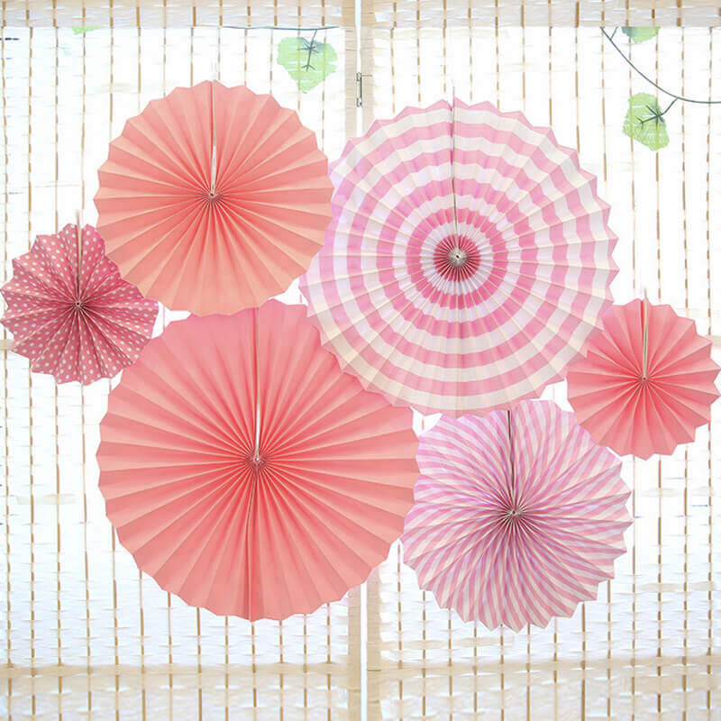 Baby Pink Hanging Paper Fan Decorations (Set of 6)