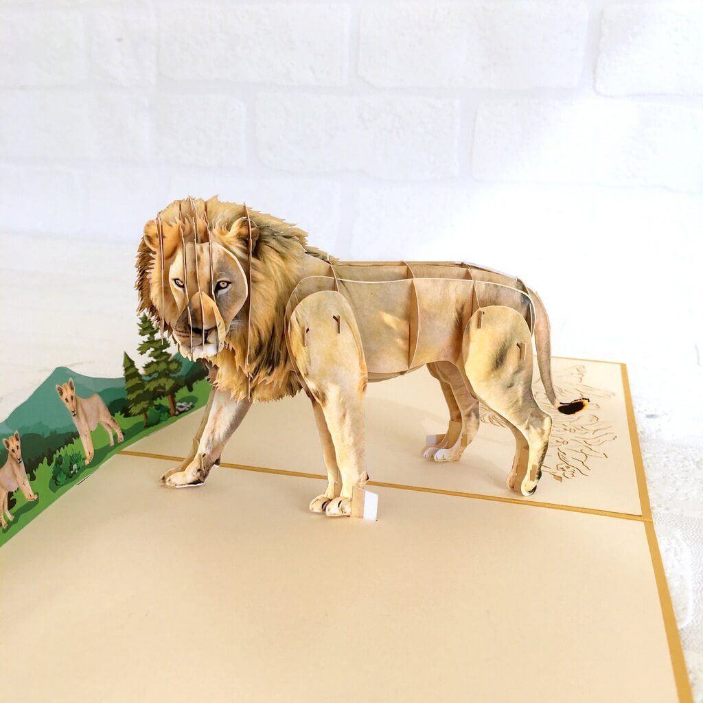 Handmade Lion King of Jungle Animal 3D Pop Up Birthday Card - Safari/Jungle Animal Themed Party Cards