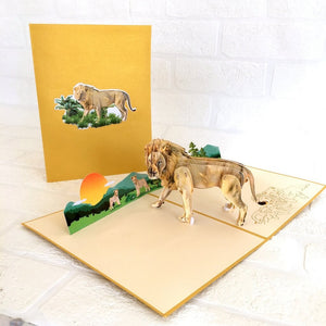 Handmade Lion King of Jungle Animal 3D Pop Up Christmas Card - Safari/Jungle Animal Themed Party Cards