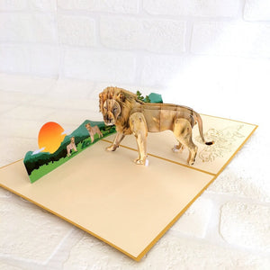 Handmade Lion King of Jungle Animal 3D Pop Up Greeting Card - Safari/Jungle Animal Themed Party Cards