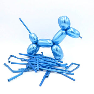 Long Chrome Latex Party Balloon 10 Pack - blue
