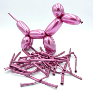 Long Chrome Latex Party Balloon 10 Pack - hot pink