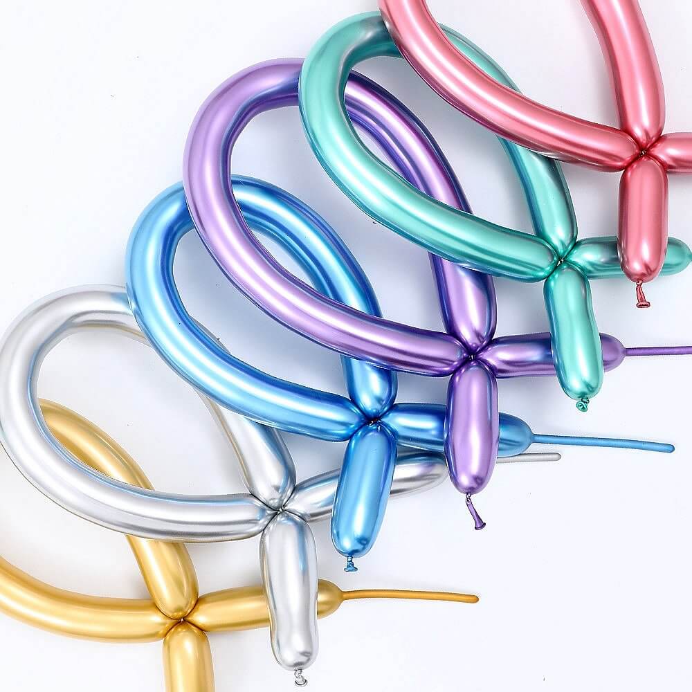 Long Chrome Metallic Latex Party Balloons 10pk multicolours