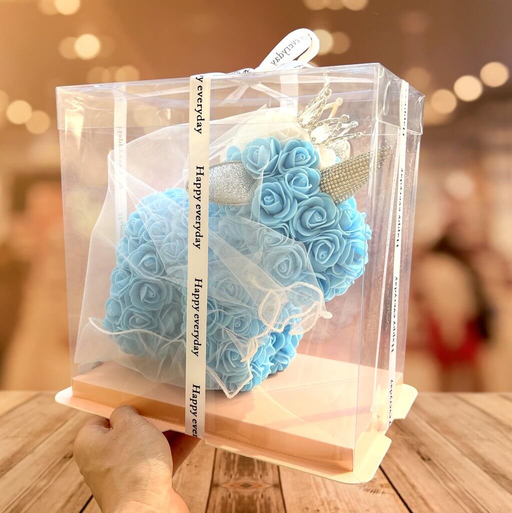 Delux Everlasting Rose Unicorn Wearing Crown with Gift Box - Blue