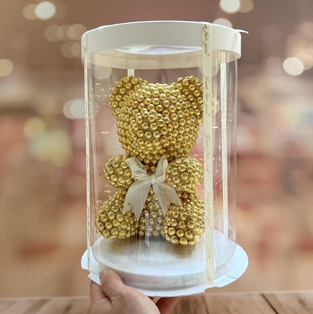 Luxury Everlasting Pearl Teddy Bear with Round Gift Box - Gold