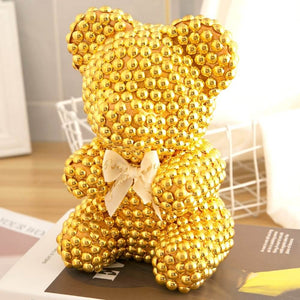 Luxury Everlasting Pearl Teddy Bear with Round Gift Box - Gold