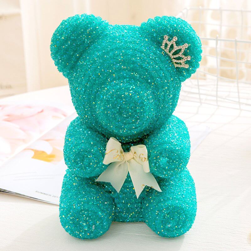 Luxury Resin Rhinestone Crystal Teddy Bear with Crown & Round Gift Box - Green