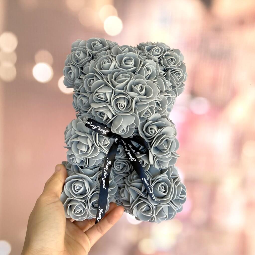 Luxury Everlasting Rose Teddy Bear with Gift Box - Grey