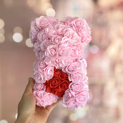 Luxury Light Pink with White Heart Rose Teddy Bear Luxury Light Pink with White Heart Rose Teddy Bear