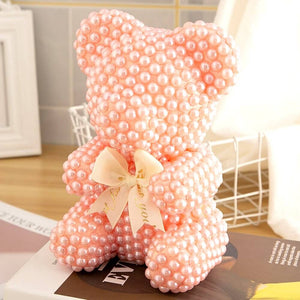 Luxury Everlasting Pearl Teddy Bear with Round Gift Box - Pink