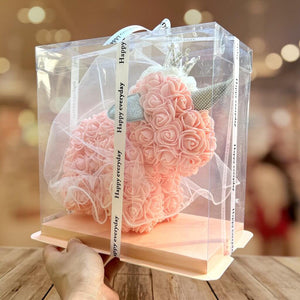 Luxury Everlasting Rose Unicorn Wearing Crown with Gift Box - Peach
