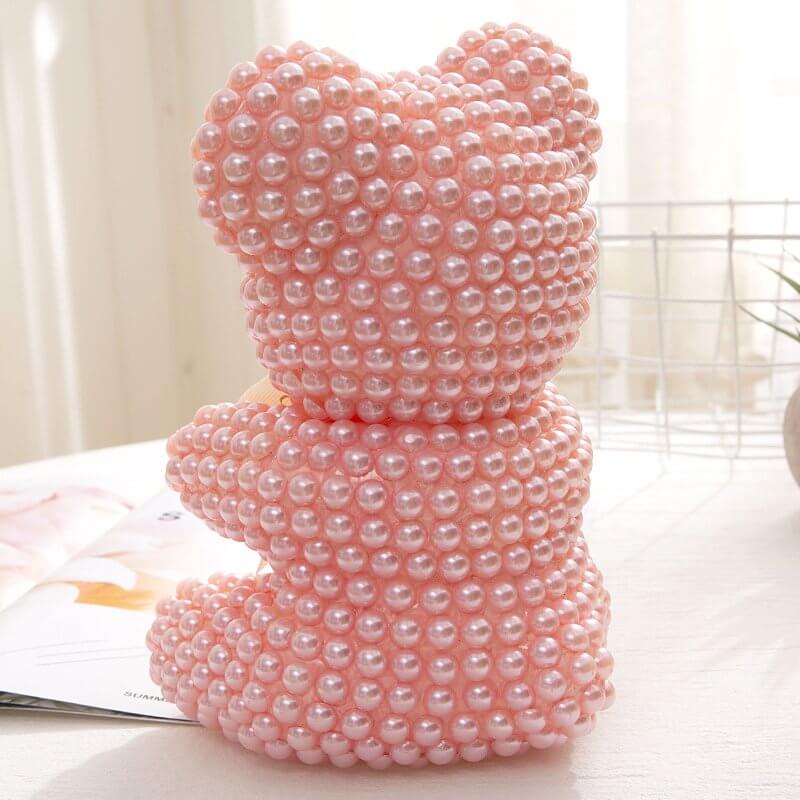 Luxury Everlasting Pearl Teddy Bear with Round Gift Box - Pink