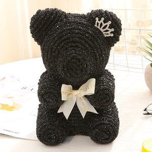 Luxury Everlasting Crystal Teddy Bear with Crown & Round Gift Box - Black