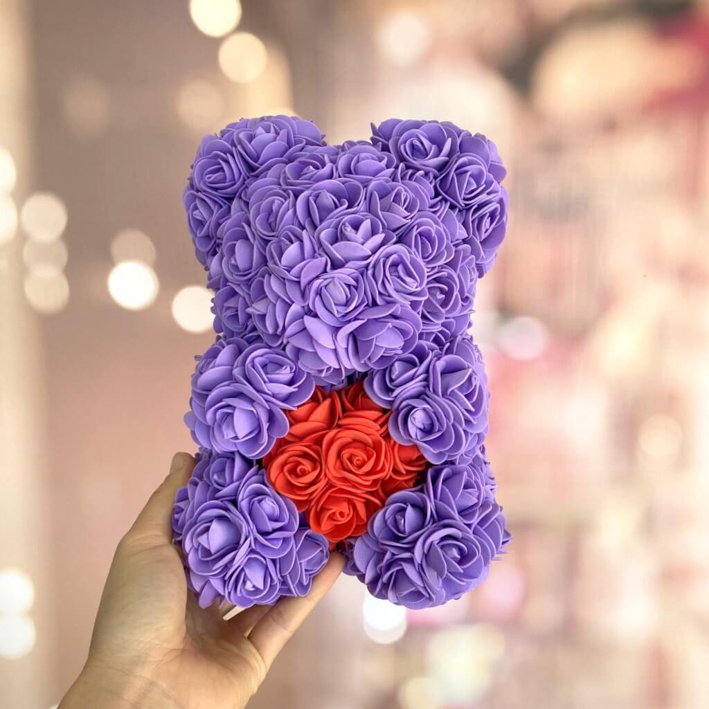Luxury Everlasting Purple Rose Teddy Bear Red Heart with Gift Box