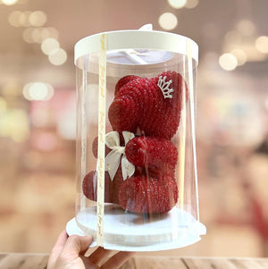 Luxury Resin Rhinestone Crystal Teddy Bear with Crown & Round Gift Box - Red