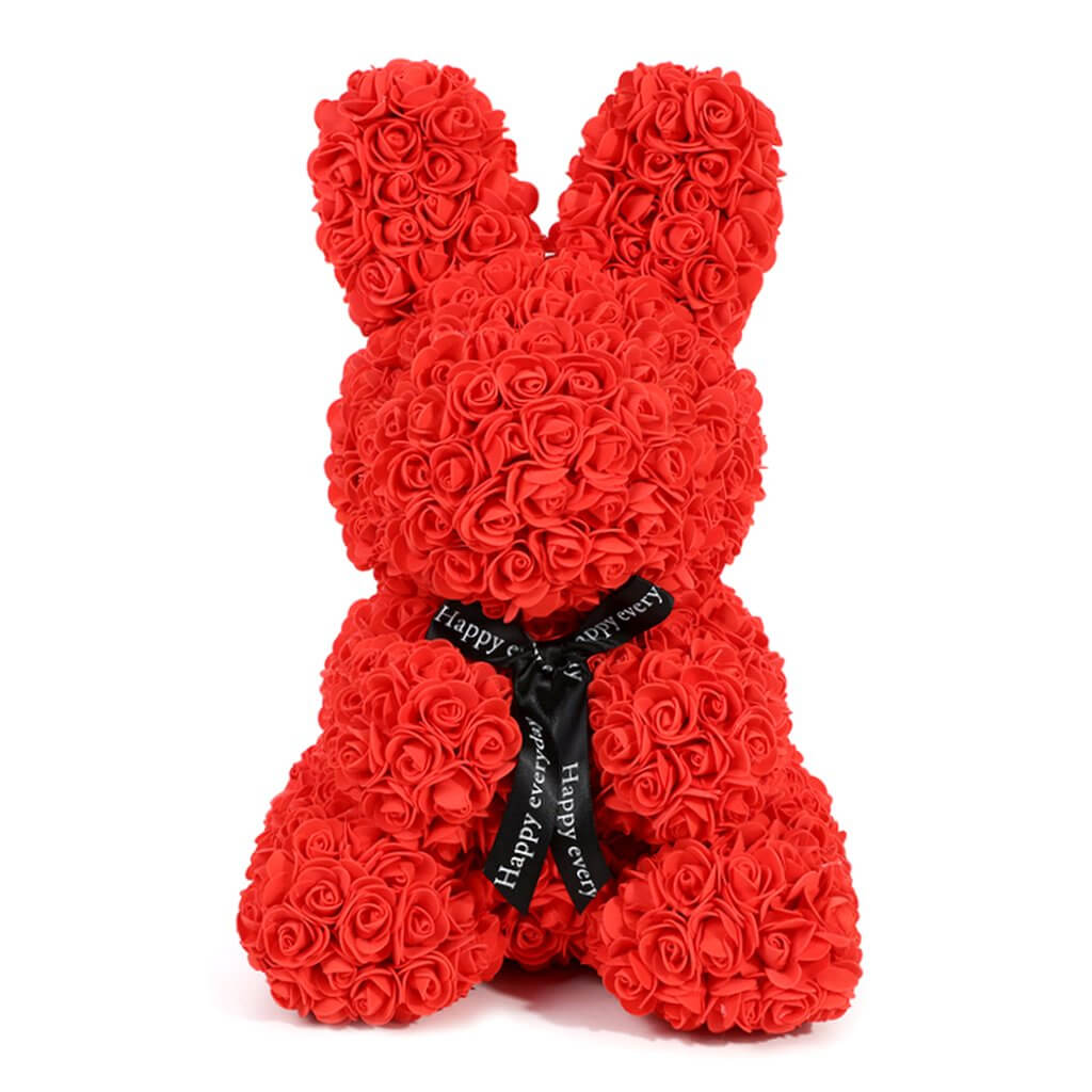 Red Rose Tea Glass Rabbit Luxury Everlasting Rose Bunny Rabbit with Gift Box - Red