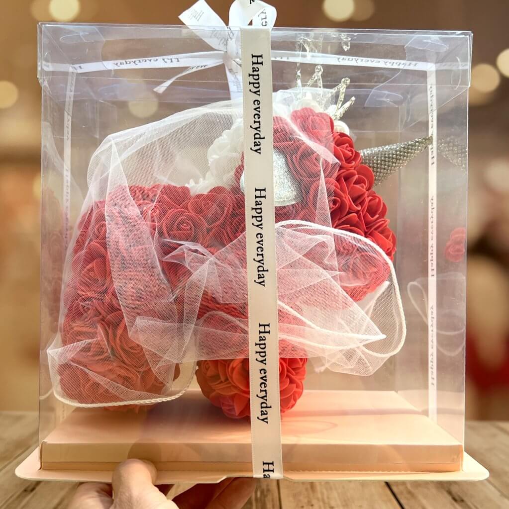 Luxury Everlasting Rose Unicorn Wearing Crown with Gift Box - Red