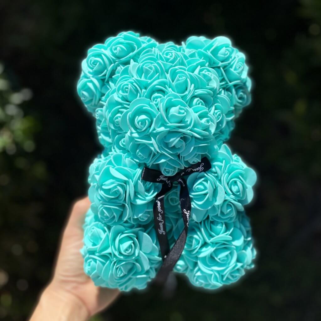 Teal Luxury Everlasting Rose Teddy Bear w Gift Box