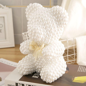 Luxury Everlasting Pearl Teddy Bear with Round Gift Box - White
