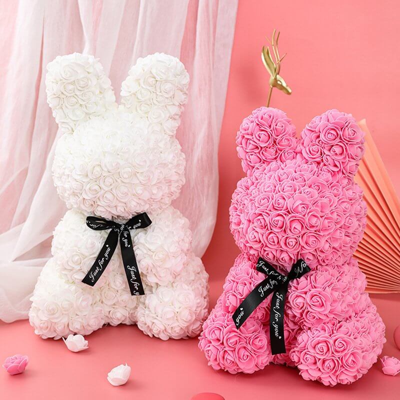 Luxury Everlasting Rose Bunny Rabbit with Gift Box - White