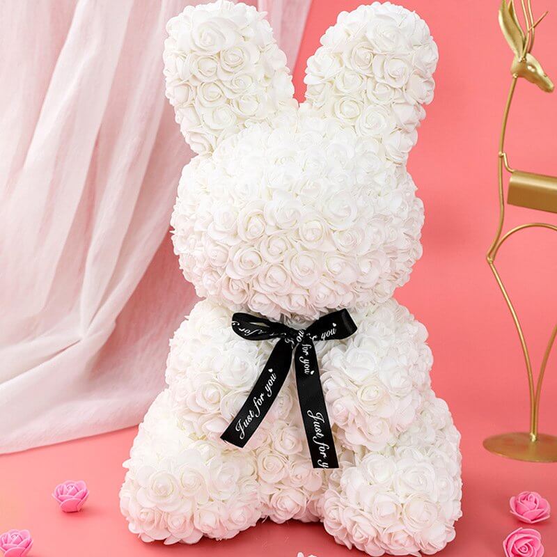 Luxury Everlasting White Rose Bunny Rabbit w/ Gift Box