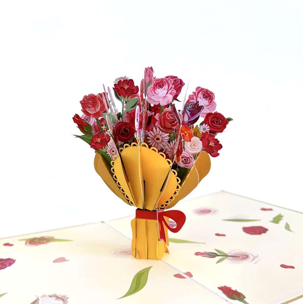 Handmade Luxury Gold Embossing Romantic Sweetheart Rose Bouquet 3D Valentine's Day Pop Up Greeting Card