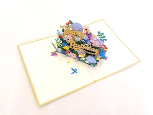 Luxury Gold Glitter Happy Birthday with Spring Garden & Butterfly Pop Up Card