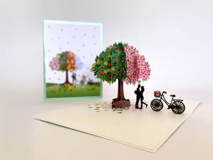 Luxury Silhouette Couple Kissing Under a Magical Four Season Tree  Pop Up Card