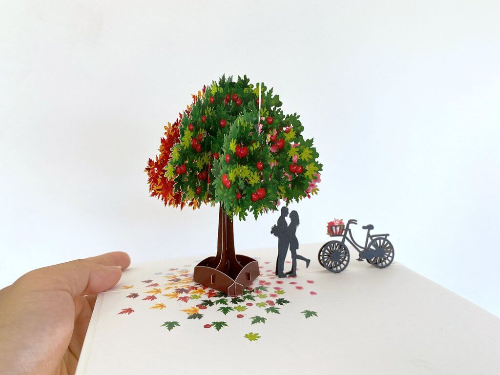 Luxury Silhouette Couple Kissing Under a Magical Four Season Tree  Pop Up Card