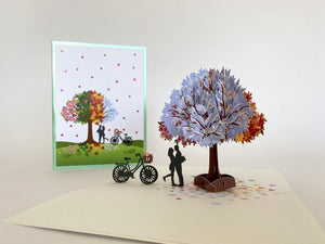 Luxury Silhouette Couple Kissing Under a Magical Four Season Tree  Pop Up Card