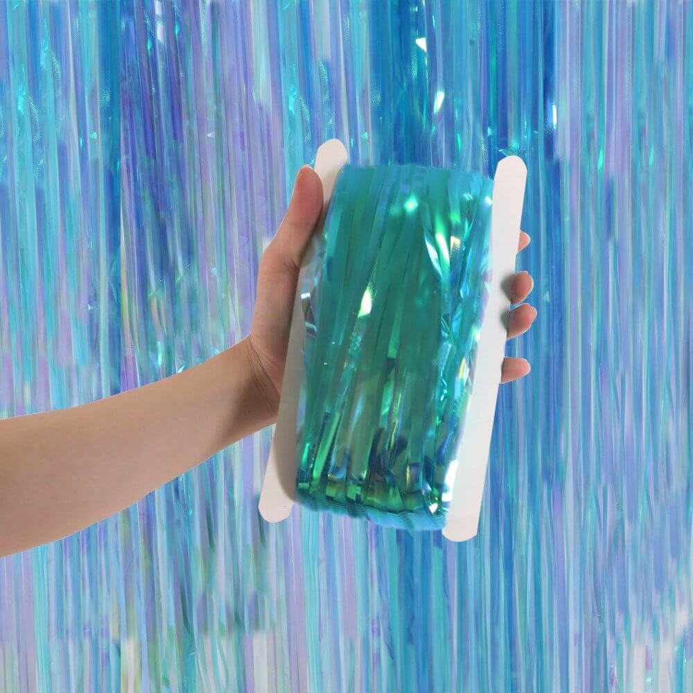 1m x 2m Iridescent Blue Foil Fringe Curtain