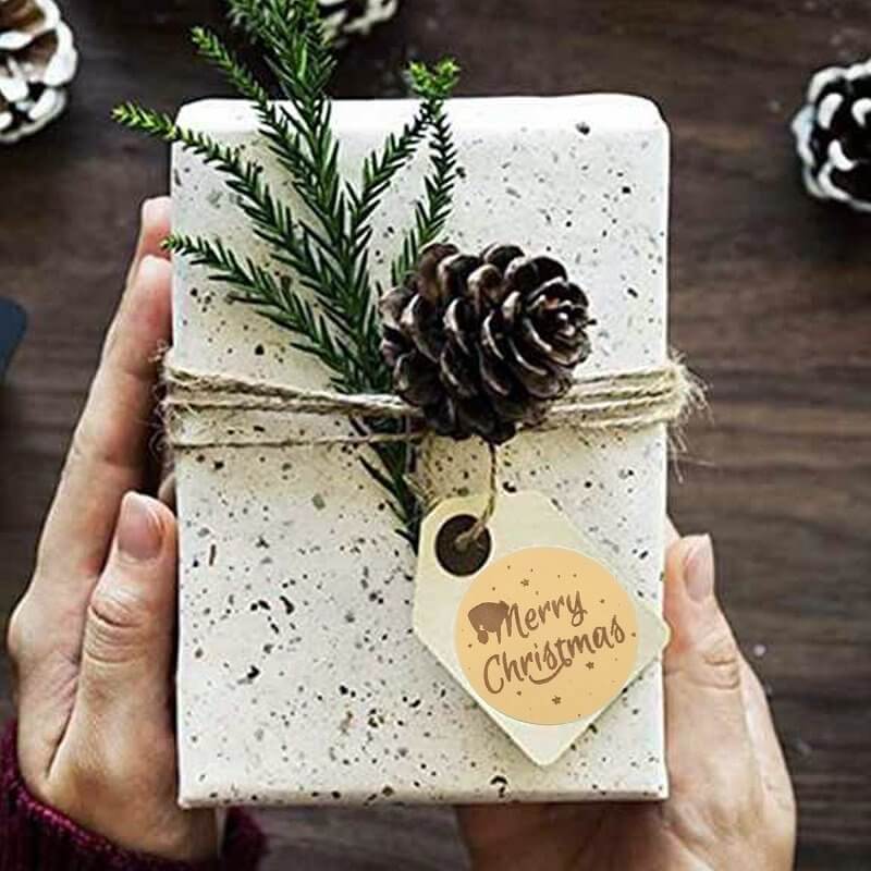 Style M - Round Rose Gold Foil Merry Christmas Stickers - Christmas Gift Packing and Wrapping Supplies