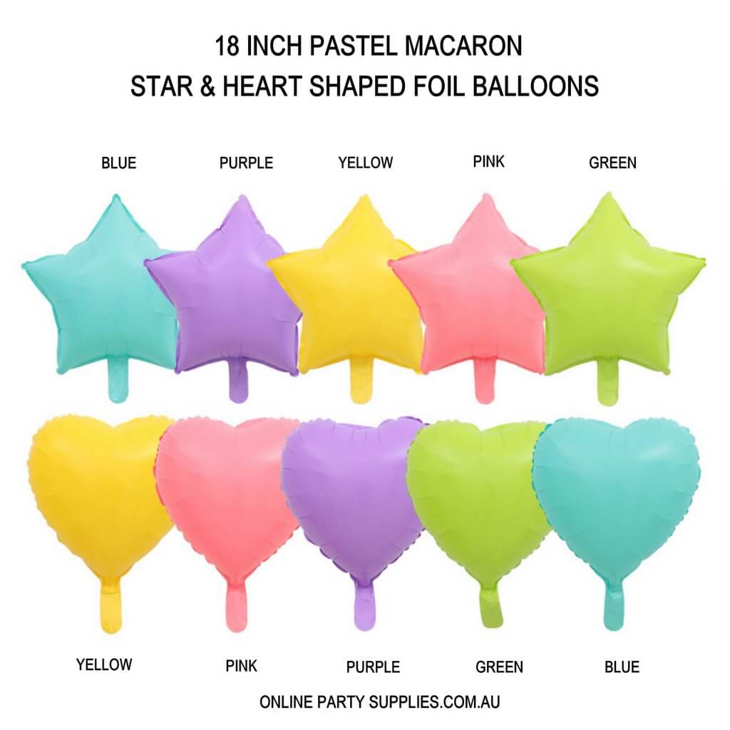 18" Online Party Supplies Pastel Candy Macaron Star & Heart Shaped Foil Balloon