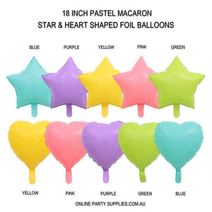 18" Online Party Supplies Pastel Candy Macaron Star & Heart Shaped Foil Balloon Colour Chart